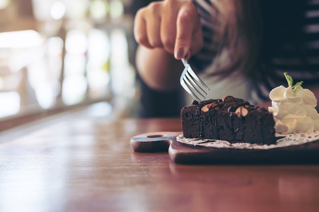 Cake chocolate on wood table