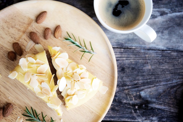 Cake and coffee on wooden