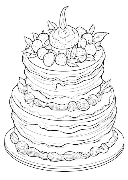 ケーキのカラーページ 誕生日のケーキ カラーページ 結婚式のケーキカラーページ 手描きの誕生日ケーキの概要 イラストカラーページ AIジェネレーティブ