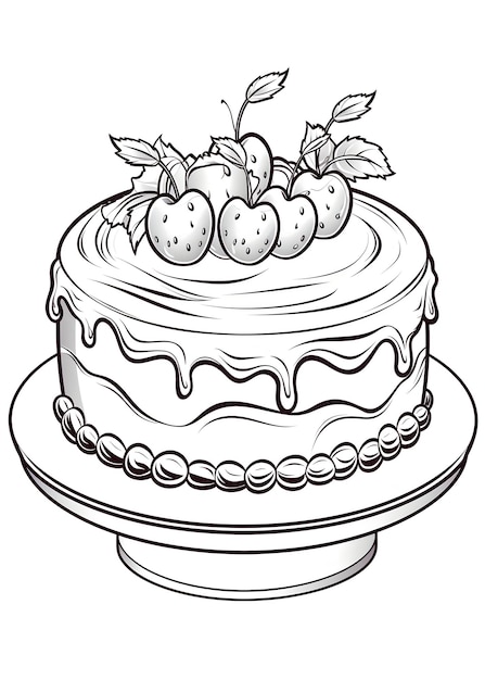 Фото Цветочная страница торта рождественский торт цветовая страница свадьбный торт цветные страницы ручно нарисованный очерк торта иллюстрация цветная страница книги ии генератив