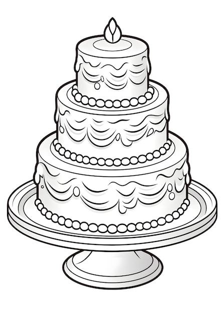 Cake Coloring Page Birthday Cake Coloring Page Wedding Cake Coloring Pages Hand drawn birthday cake outline illustration coloring book page AI Generative