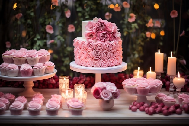 Cake Cupcakes and Blooms on the Dessert Table