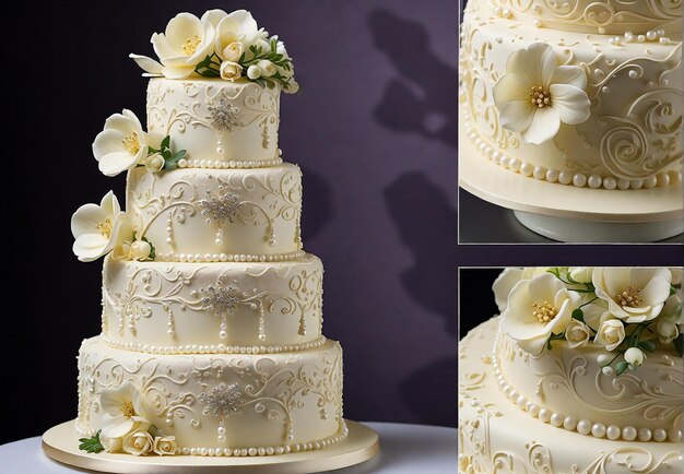 Photo cake decorated with cream patterns and flowers