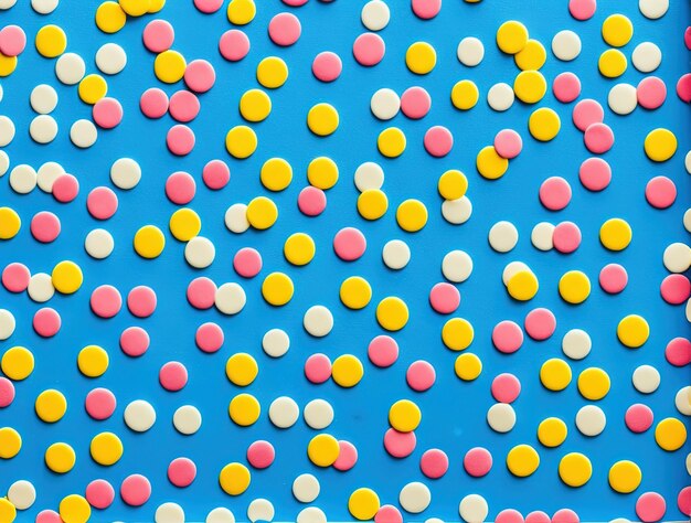 Photo cake decorations standing on a blue surface