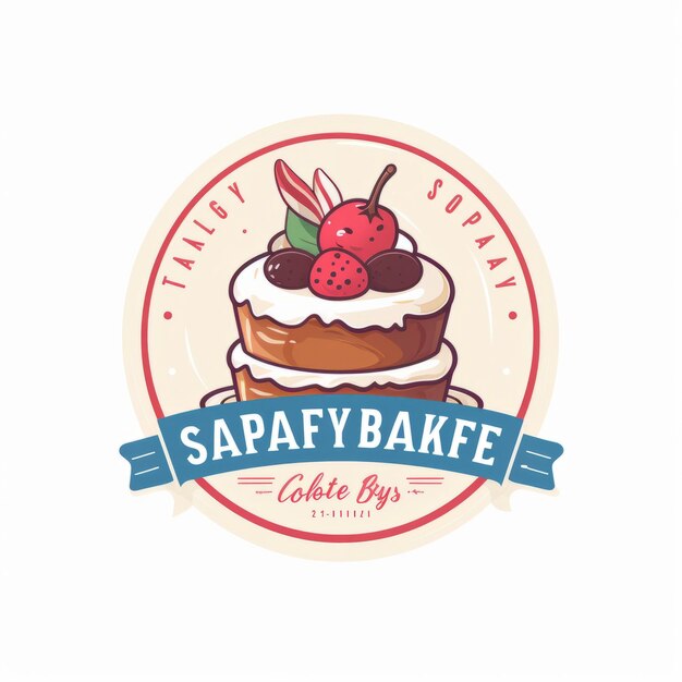 Торт восхищает восхитительным логотипом пекарни на чистом белом фоне