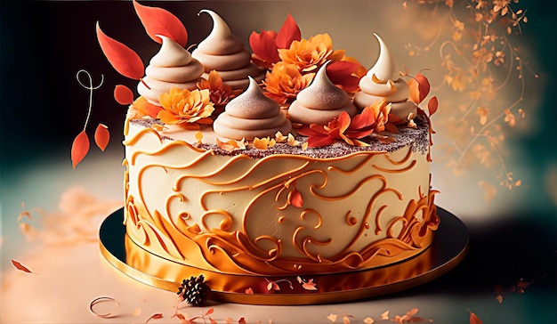 秋スタイルのケーキデザートの背景