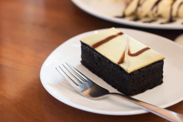 Cake in dish on table