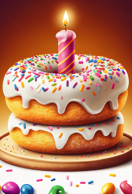 Cake donuts with white frosting and colorful sprinkles stacked Generative Ai