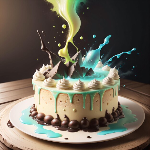 Photo cake dripping fluorescent liquids