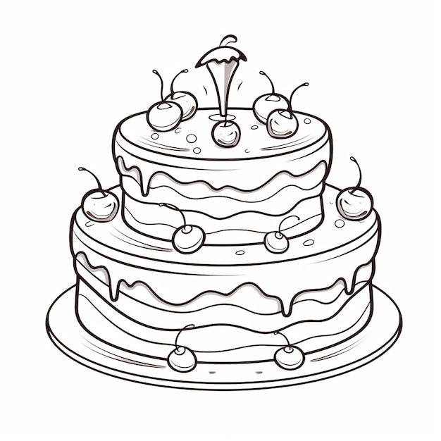 Cake Kawai Coloring book hand drawn worksheet for kids