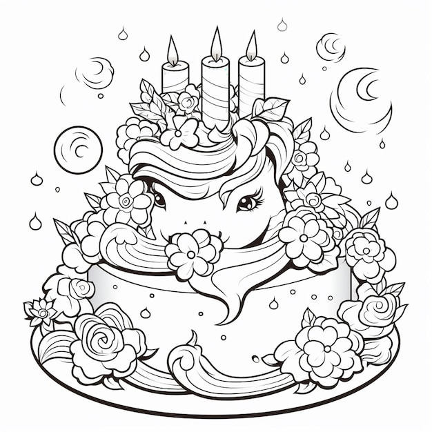 Cake Kawai Coloring book hand drawn worksheet for kids