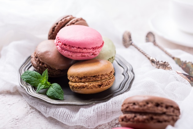 Cake macaron or macaroon, colorful almond cookies