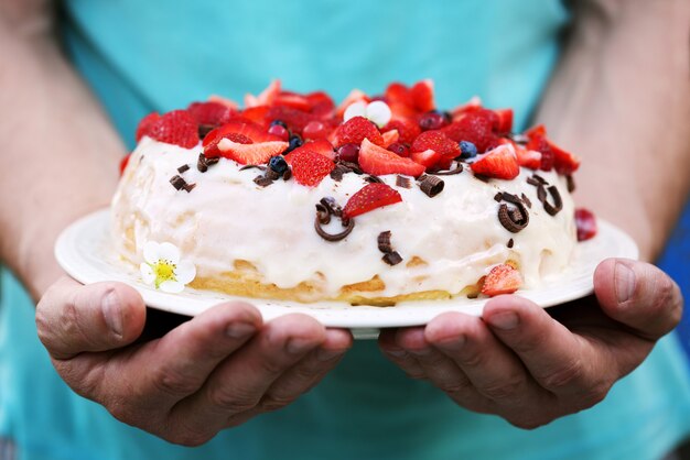 Torta nelle mani degli uomini