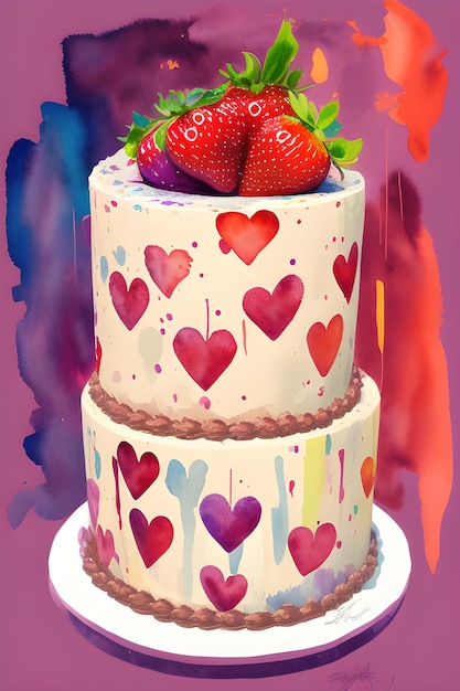 Cake met de illustratie van de aardbeienkleur Generatieve AI