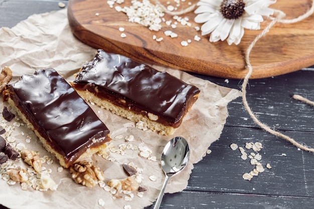 Cake on old wooden background