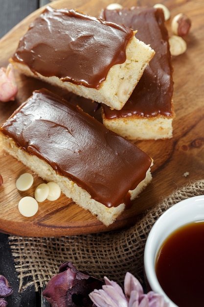 Cake on old wooden background