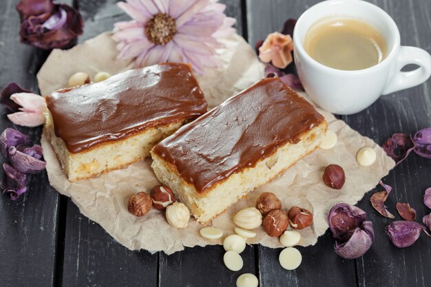 Cake on old wooden background