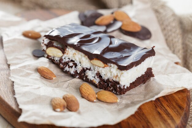 Cake on old wooden table