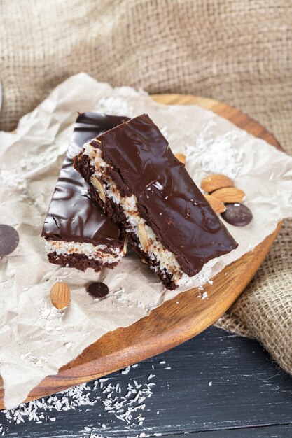 Cake on old wooden table