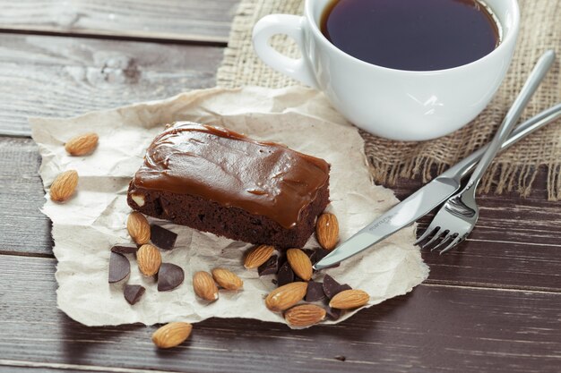 Cake on old wooden table