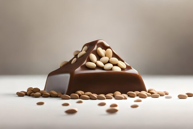 Cake pieces with liquid chocolate and peanuts