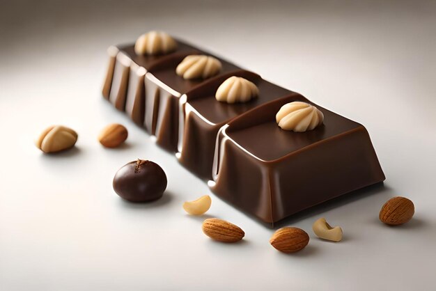 Cake pieces with liquid chocolate and peanuts