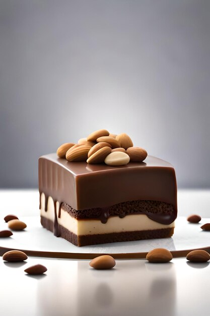 Cake pieces with liquid chocolate and peanuts