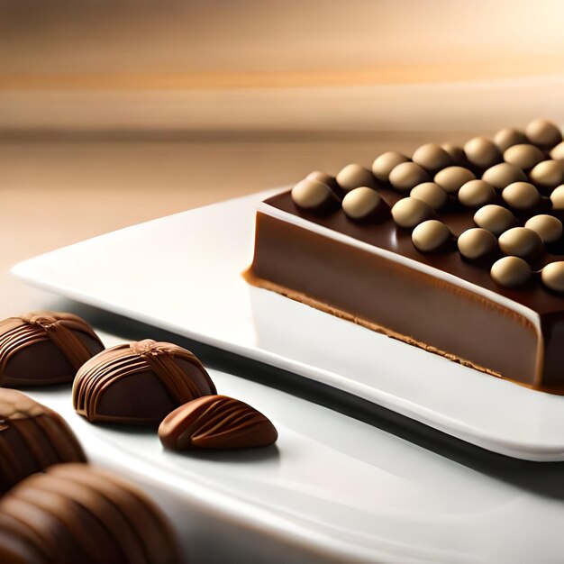 Cake pieces with liquid chocolate and peanuts