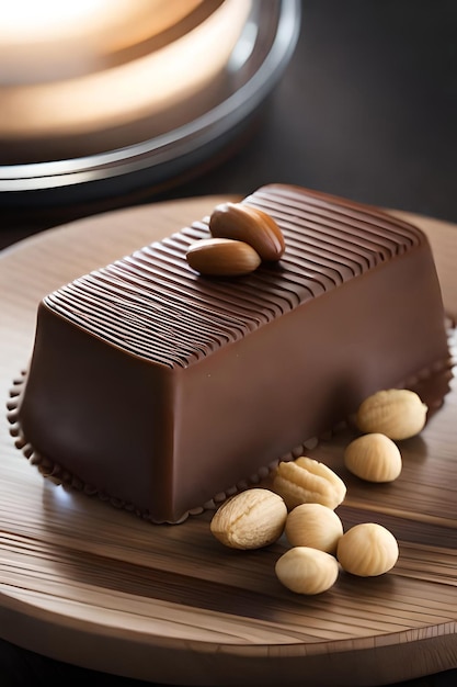 Cake pieces with liquid chocolate and peanuts