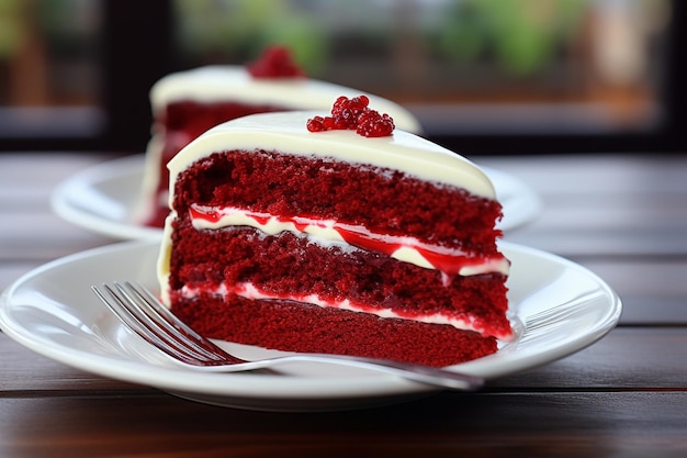 Cake red velvet on two white plates