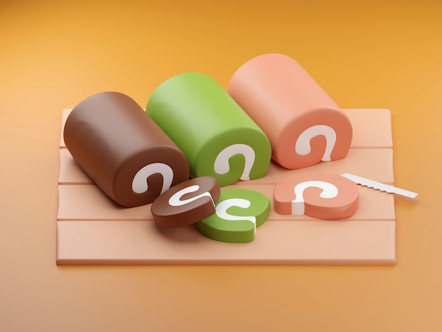 Cake roll on background 3d render illustration