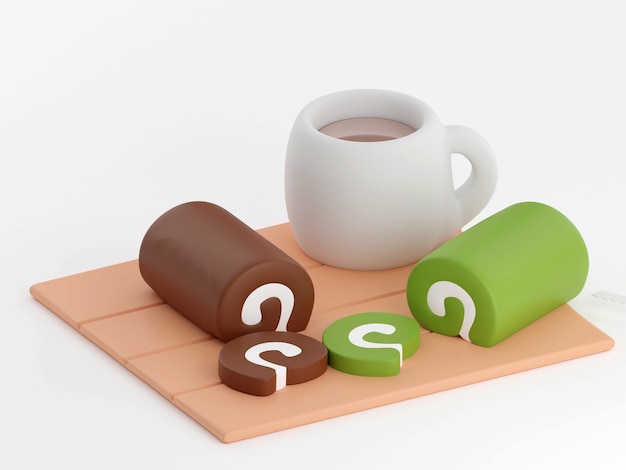 Cake roll on background 3d render illustration