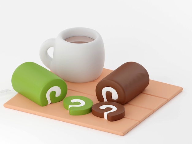 Cake roll on background 3d render illustration