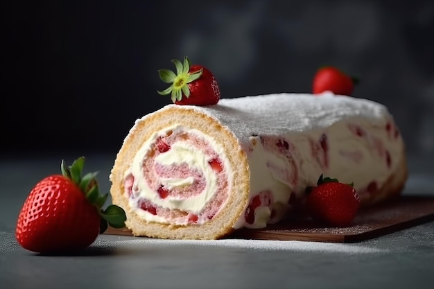 Cake roll strawberries food Generate Ai