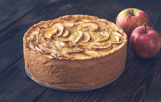 Photo cake stuffed with sliced apples and cream cheese