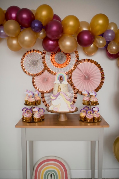 A cake on the table in a room decorated for the holiday