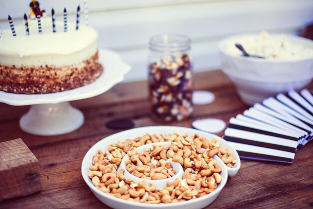 Cake and various appetizers