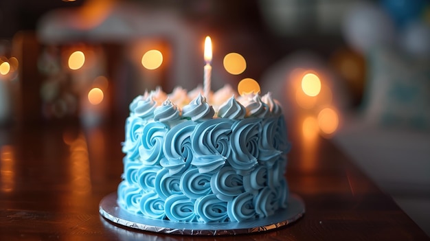 Foto cake versierd topper nummer één voor baby verjaardag op een lichte achtergrond