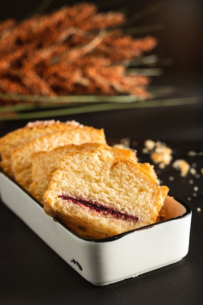 Cake in a white bowl