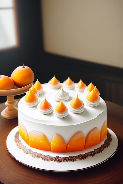 Cake with apricot jam and candied apricots on top