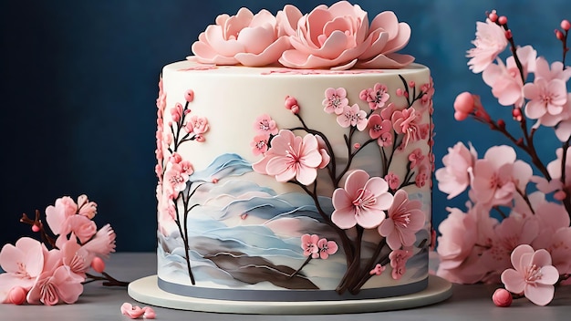 Cake with beautiful floral cake cake design birthday cake weeding floral cake Generative AI