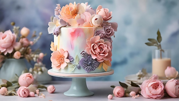 Cake with beautiful floral cake cake design birthday cake weeding floral cake Generative AI