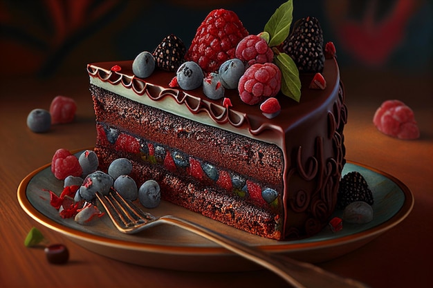 Cake with berries AI Generated