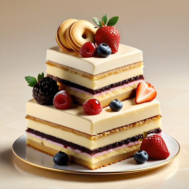 Cake With Berries On A Beige Background 3D Illustration