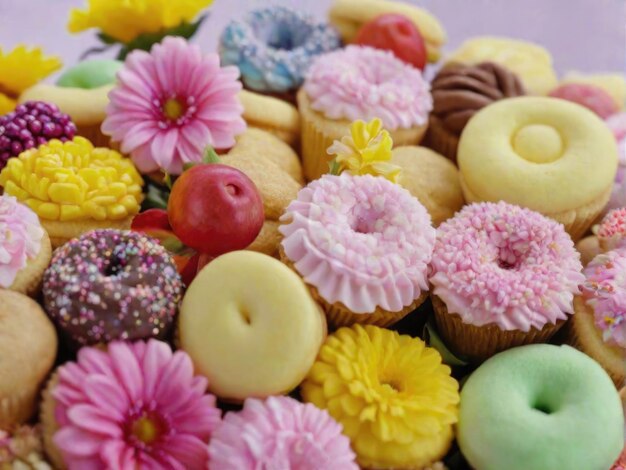 A cake with berries and flowers