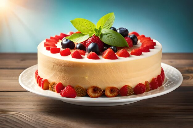 A cake with berries on it on a plate