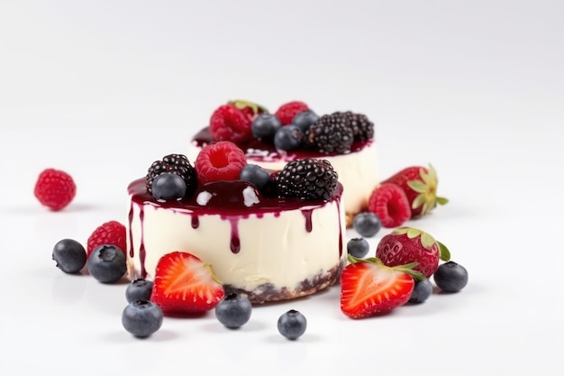 A cake with berries and a white background Generative AI