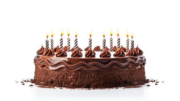 Cake with birthday candles on white background