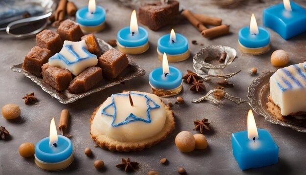 Photo a cake with blue candles that say  blue star  on it