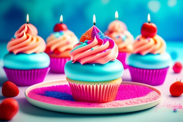 Photo cake with candle and cup cake